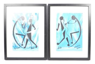 PAIR OF CONTEMPORARY ACRYLIC & MARKER PAINTINGS