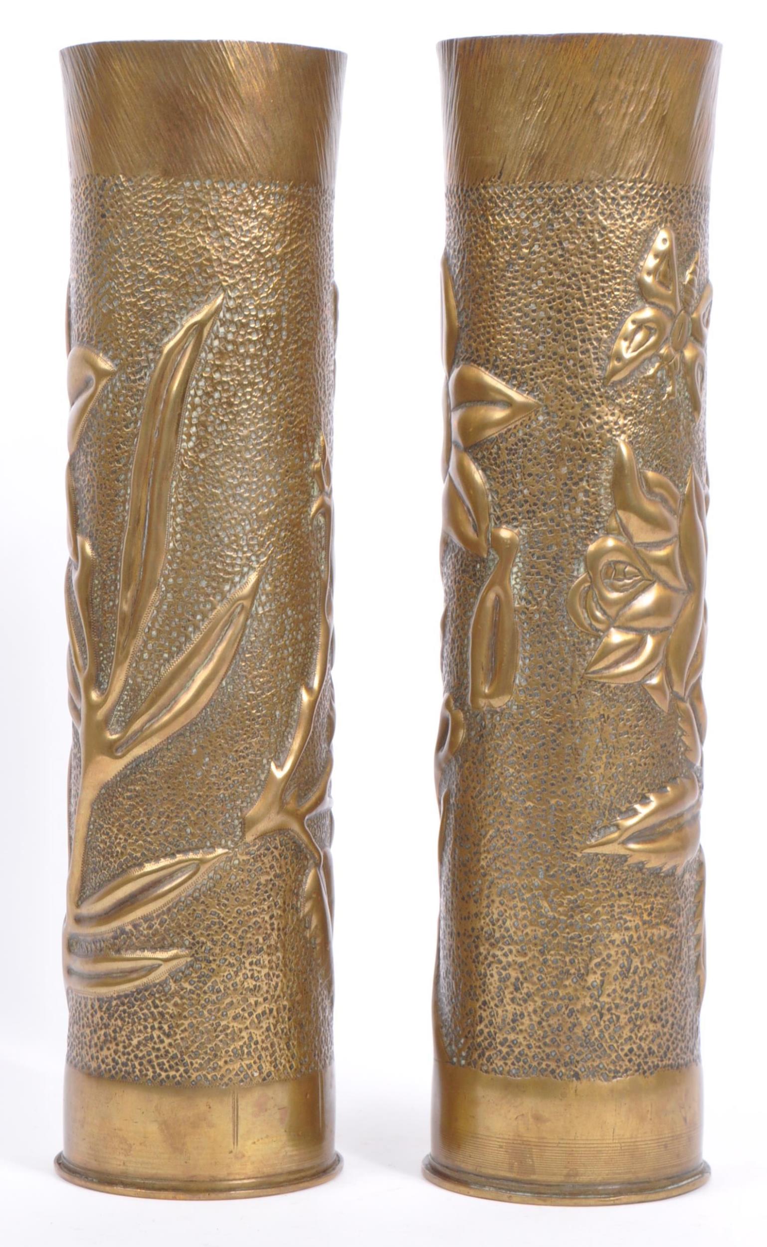 PAIR OF WWI HAMMERED BRASS TRENCH ART VASES - Image 2 of 6