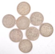 EIGHT EARLY 20TH CENTURY SILVER HALF CROWN COINS