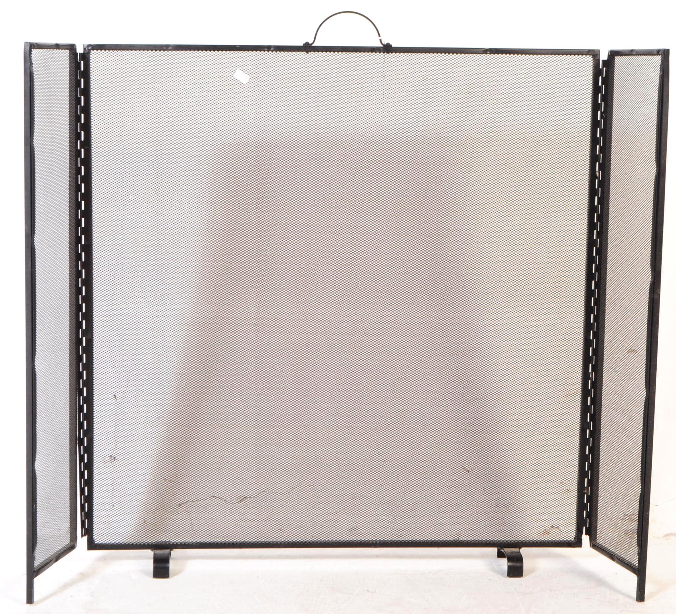 CONTEMPORARY EBONISED METAL FOLDING FIRE SCREEN