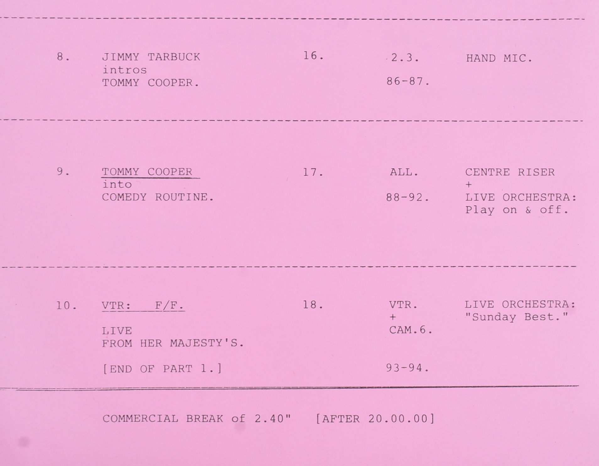 LIVE FROM HER MAJESTY'S - TOMMY COOPER FINAL PERFORMANCE TRANSMISSION ORDER - Image 3 of 4