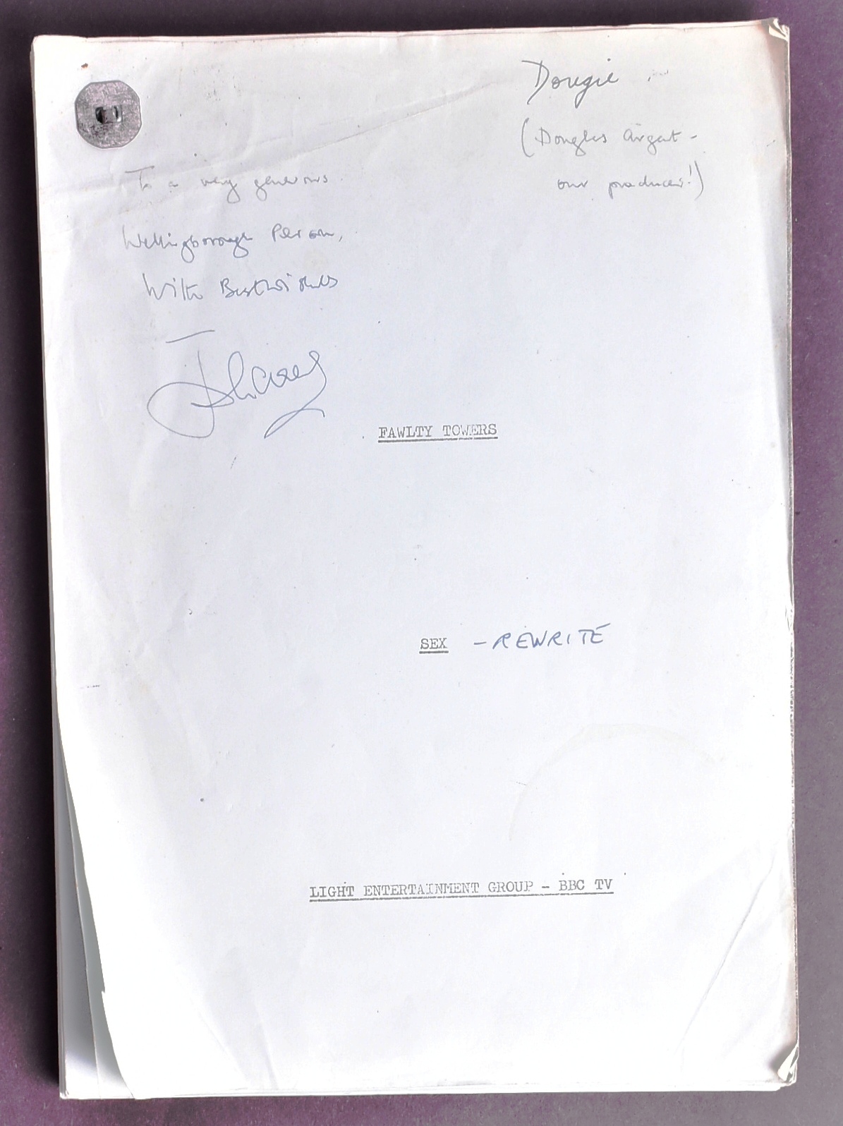 FAWLTY TOWERS (BBC SITCOM) - ORIGINAL PRODUCTION SCRIPT