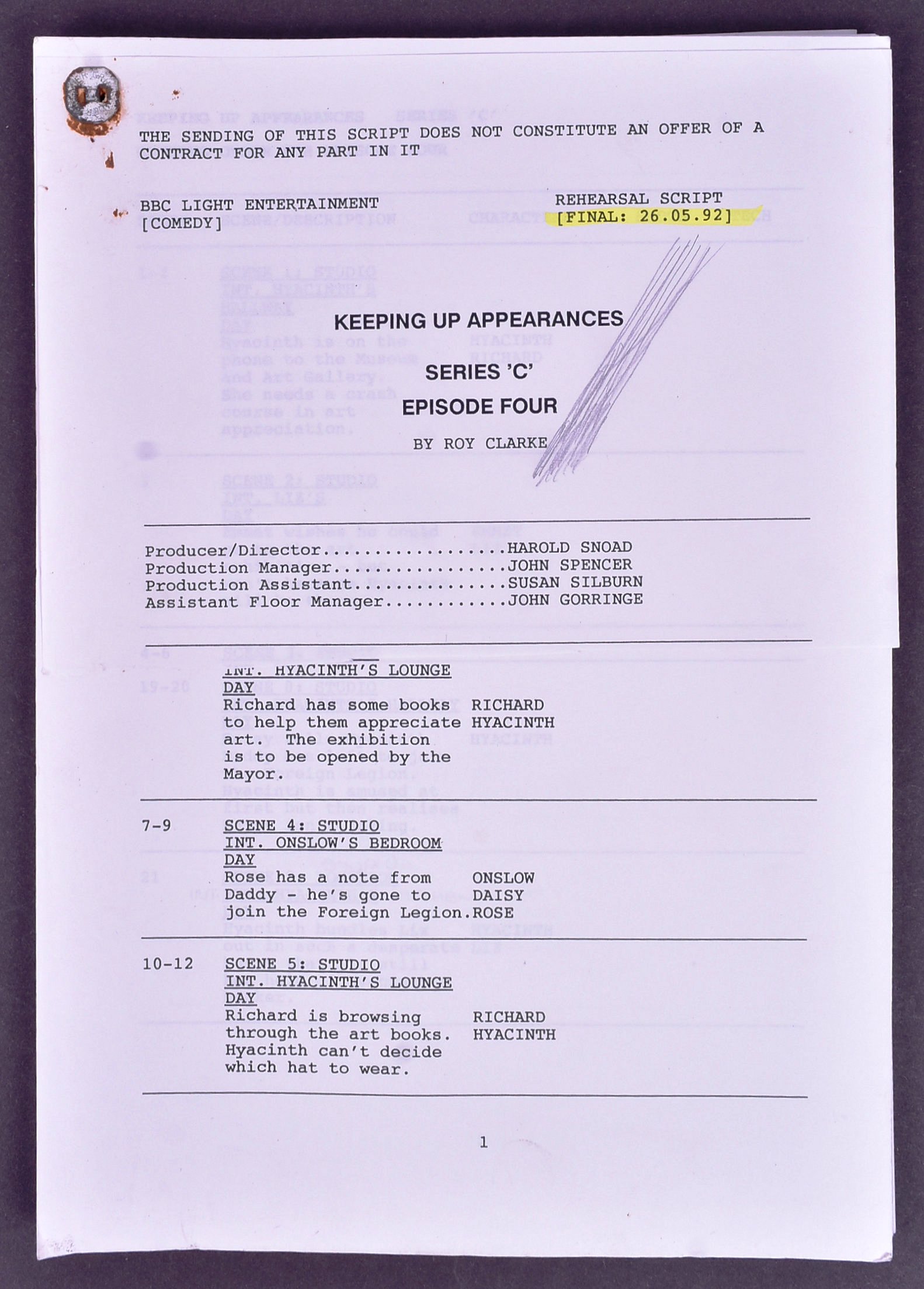 ORIGINAL KEEPING UP APPEARANCES PRODUCTION USED SCRIPT