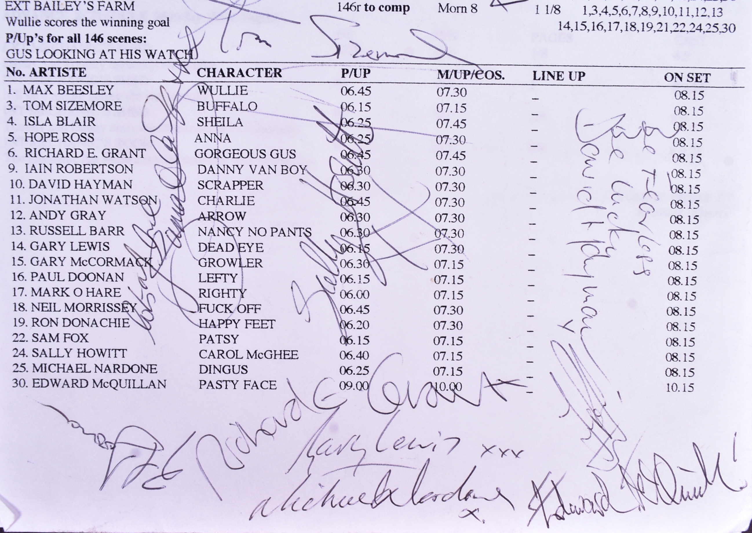 THE MATCH (1999) - TOM SIZEMORE + CAST SIGNED CALL SHEET - Image 4 of 5