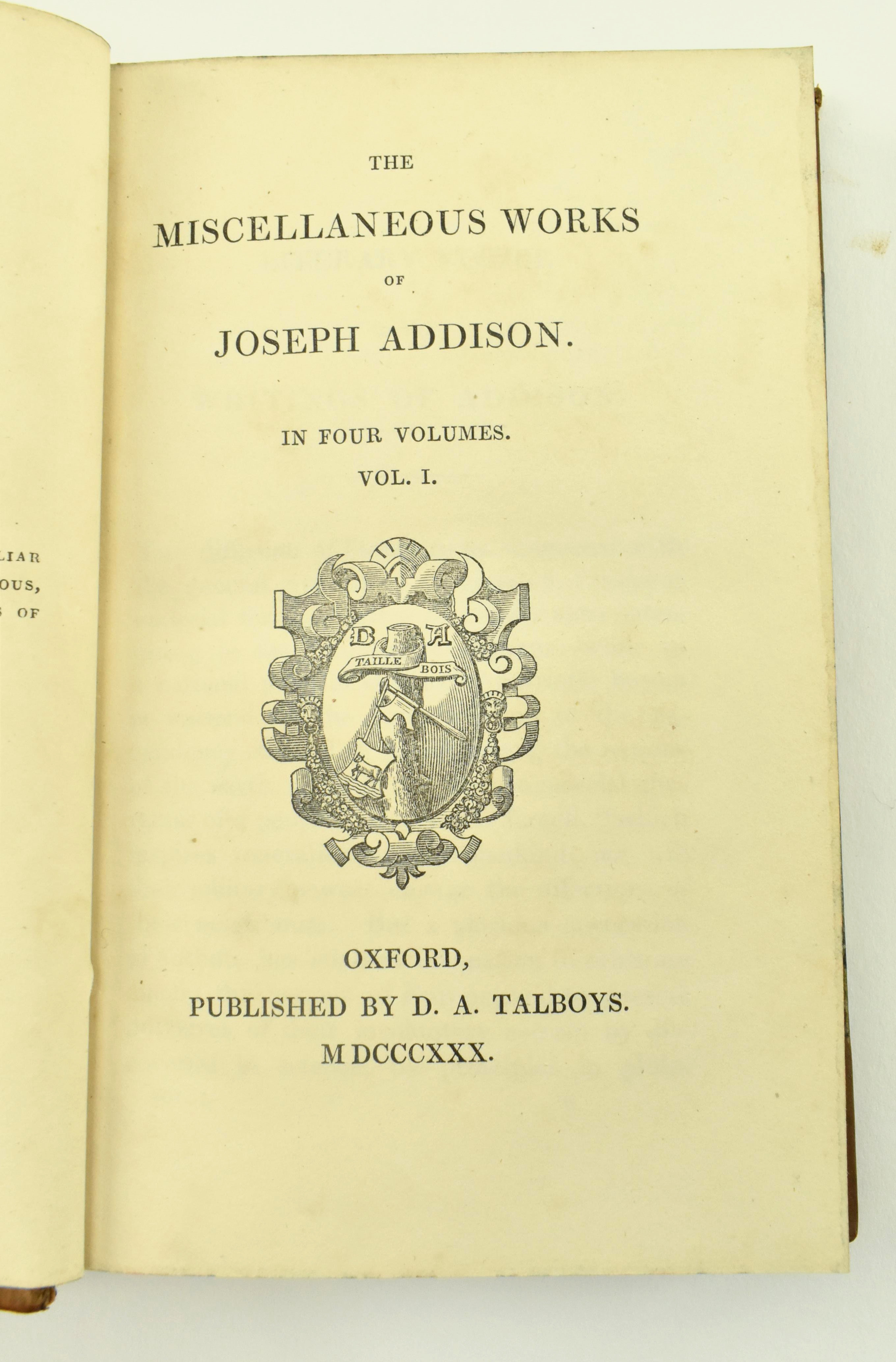 ADDISON, JOSEPH. 1830 WILLIAM IV FOUR VOLUME FINE BINDING SET - Image 4 of 7