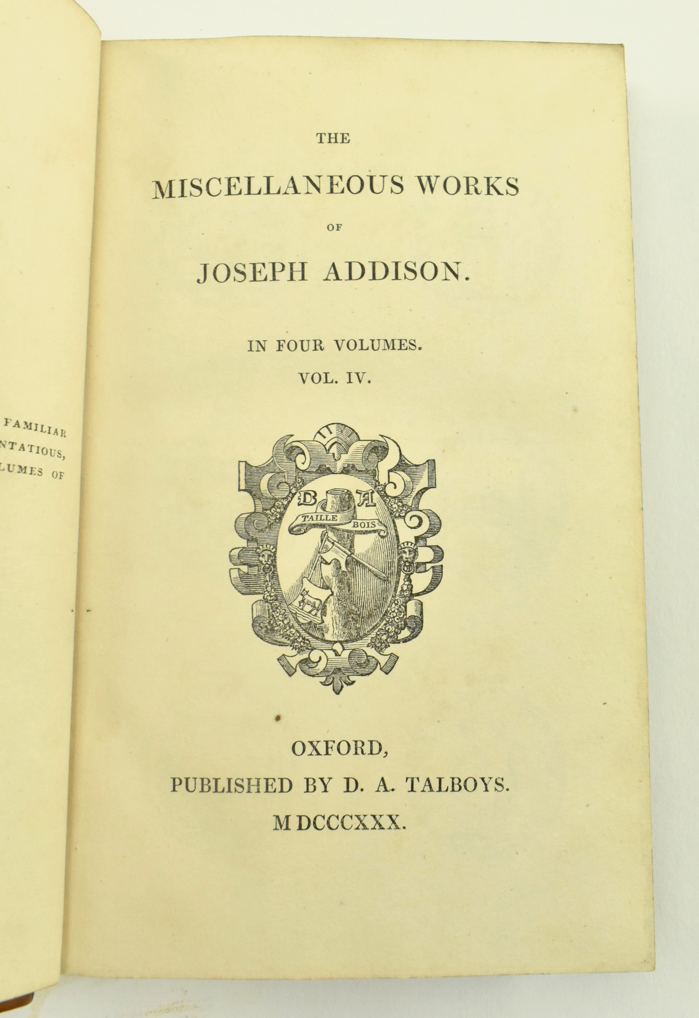 ADDISON, JOSEPH. 1830 WILLIAM IV FOUR VOLUME FINE BINDING SET - Image 6 of 7