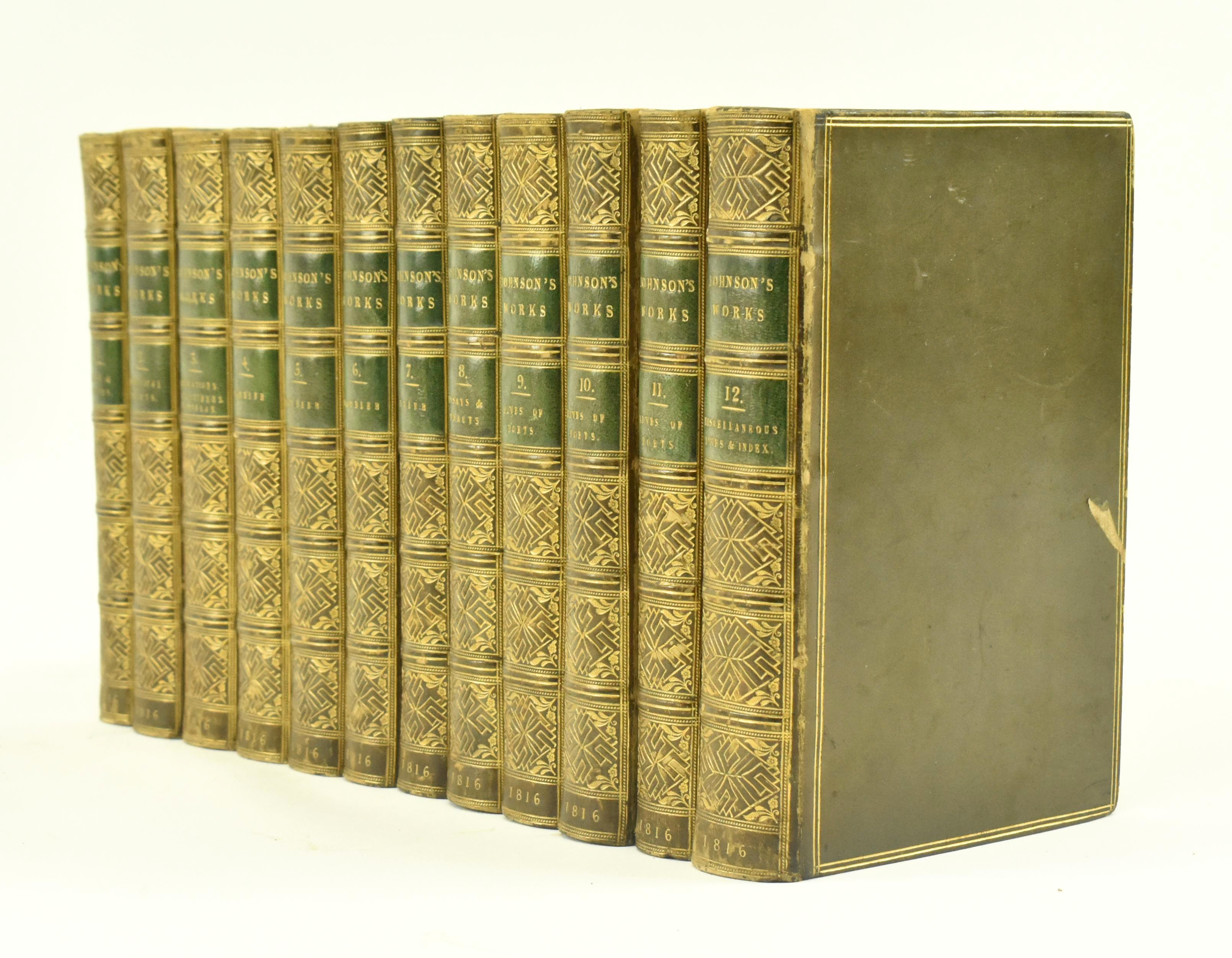 BINDINGS. 1816 THE WORKS OF SAMUEL JOHNSON IN TWELVE VOLS - Image 2 of 8