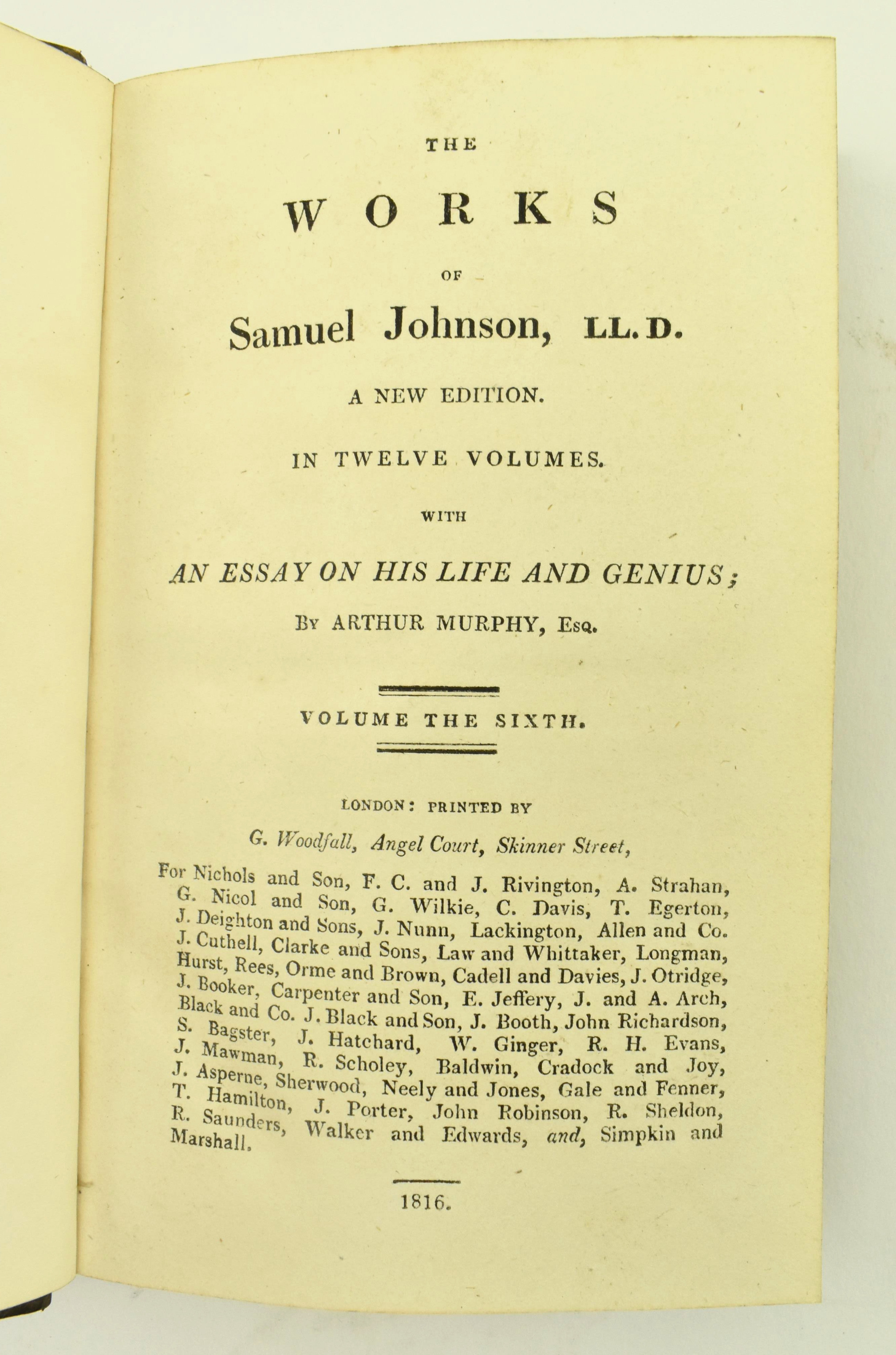 BINDINGS. 1816 THE WORKS OF SAMUEL JOHNSON IN TWELVE VOLS - Image 6 of 8