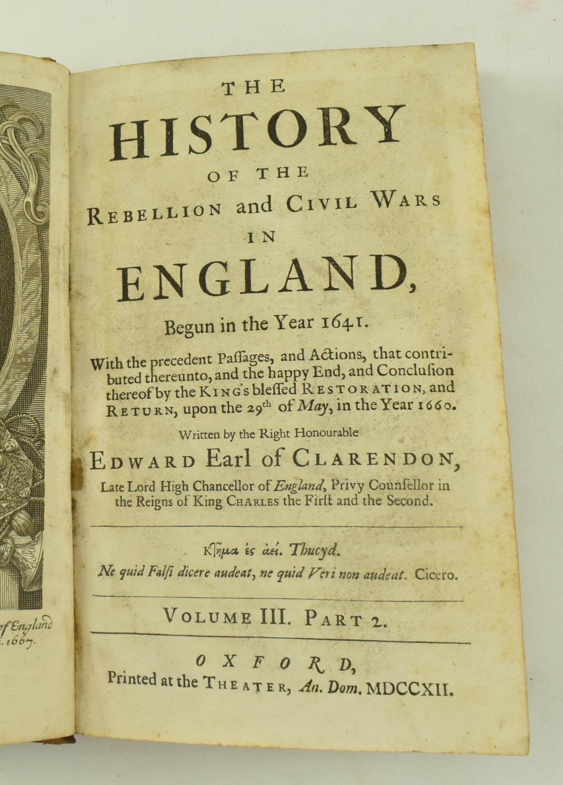 EARL OF CLARENDON'S 1707 HISTORY OF THE CIVIL WARS IN ENGLAND - Image 6 of 7