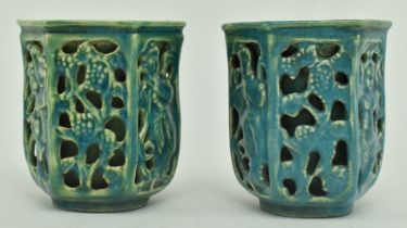 PAIF OF CHINESE TANG DYNASTY BLUE GLAZED HEXAGONAL POTS