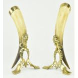 PAIR OF 19TH CENTURY HORN & BRASS CORNUCOPIAS