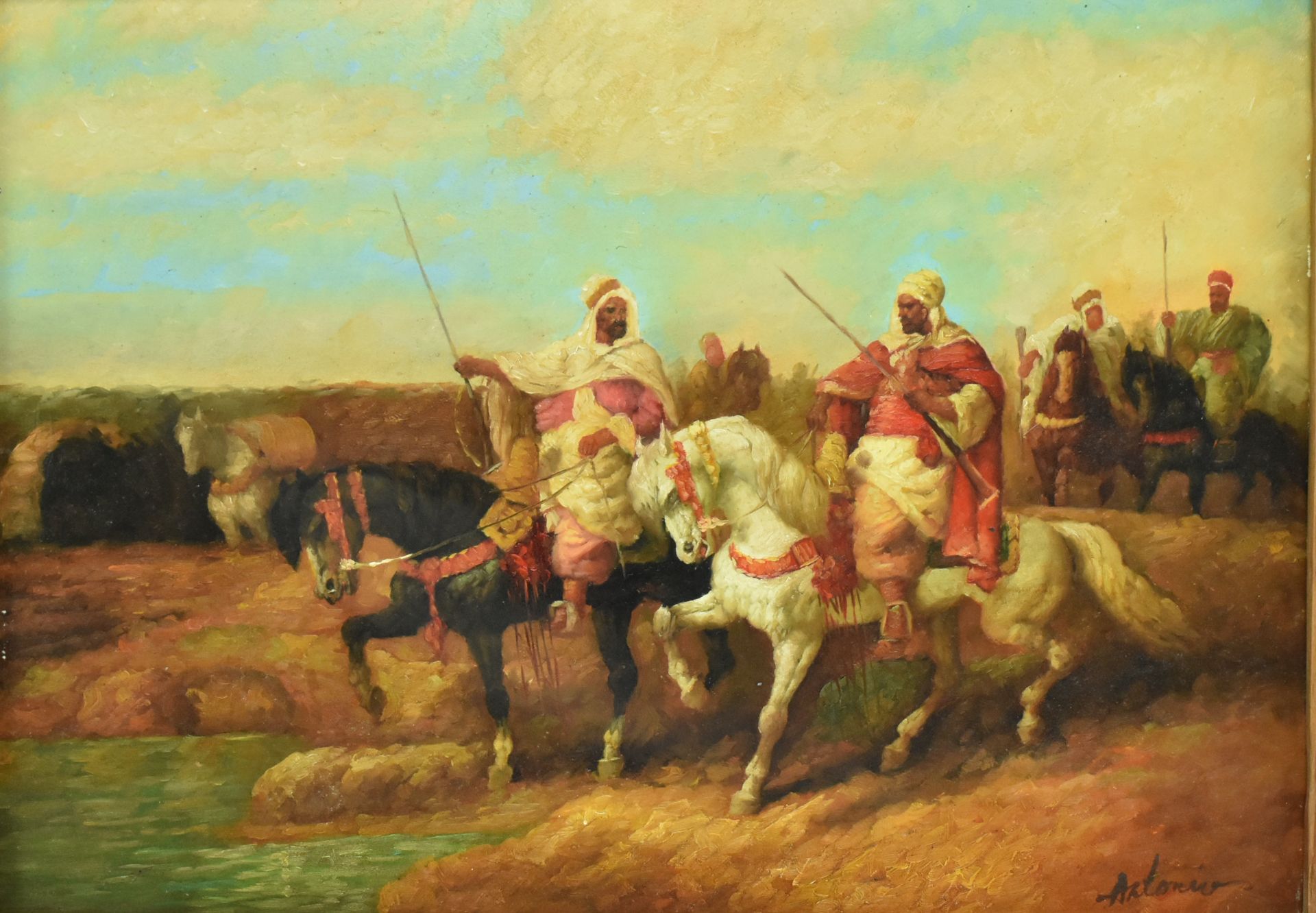 FRENCH ROMANTICISM STYLE OIL ON BOARD PAINTING OF BEDOUINS