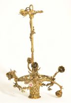 FRENCH C1920 LOUIS XV STYLE GILT BRONZE BASKET CHANDELIER