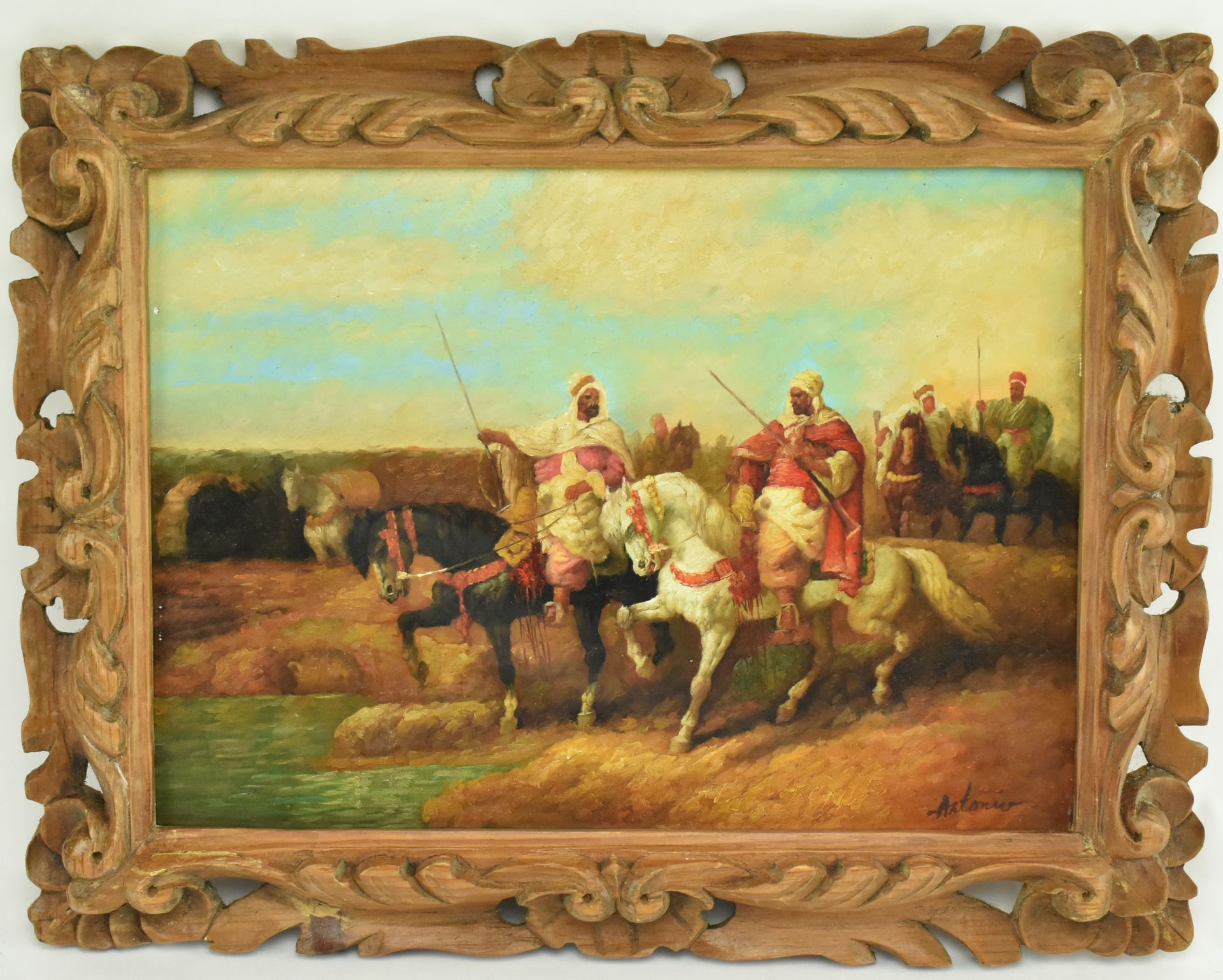 FRENCH ROMANTICISM STYLE OIL ON BOARD PAINTING OF BEDOUINS - Image 2 of 4