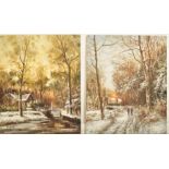 THEO VAN CLEEF - PAIR OF OIL ON CANVAS SNOWSCAPE PAINTINGS