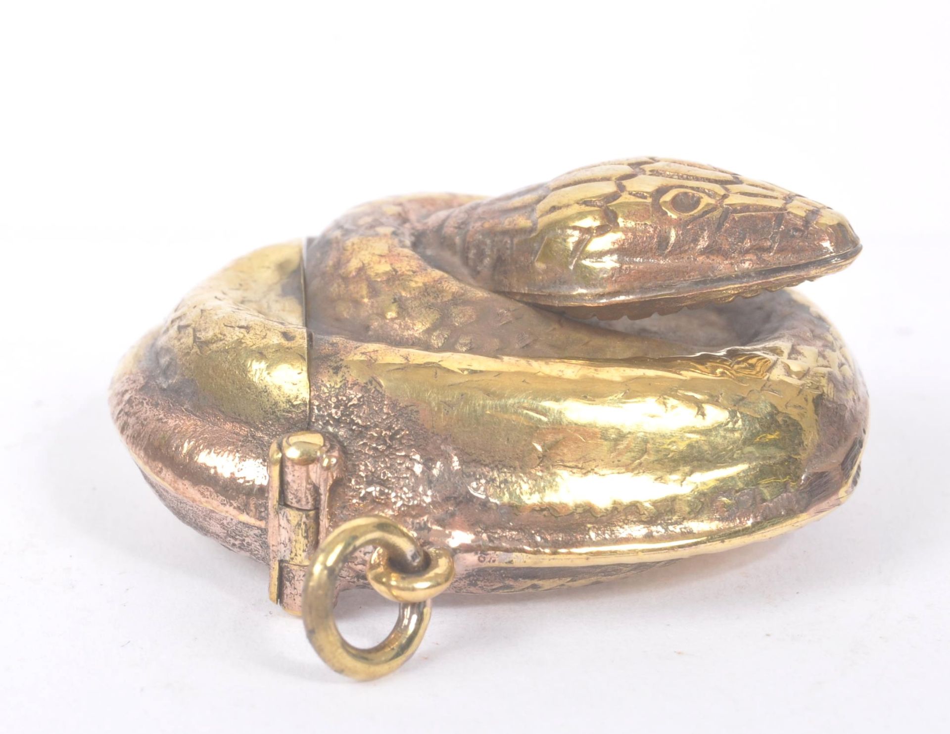 VINTAGE 20TH CENTURY GILT METAL SNAKE VESTA CASE