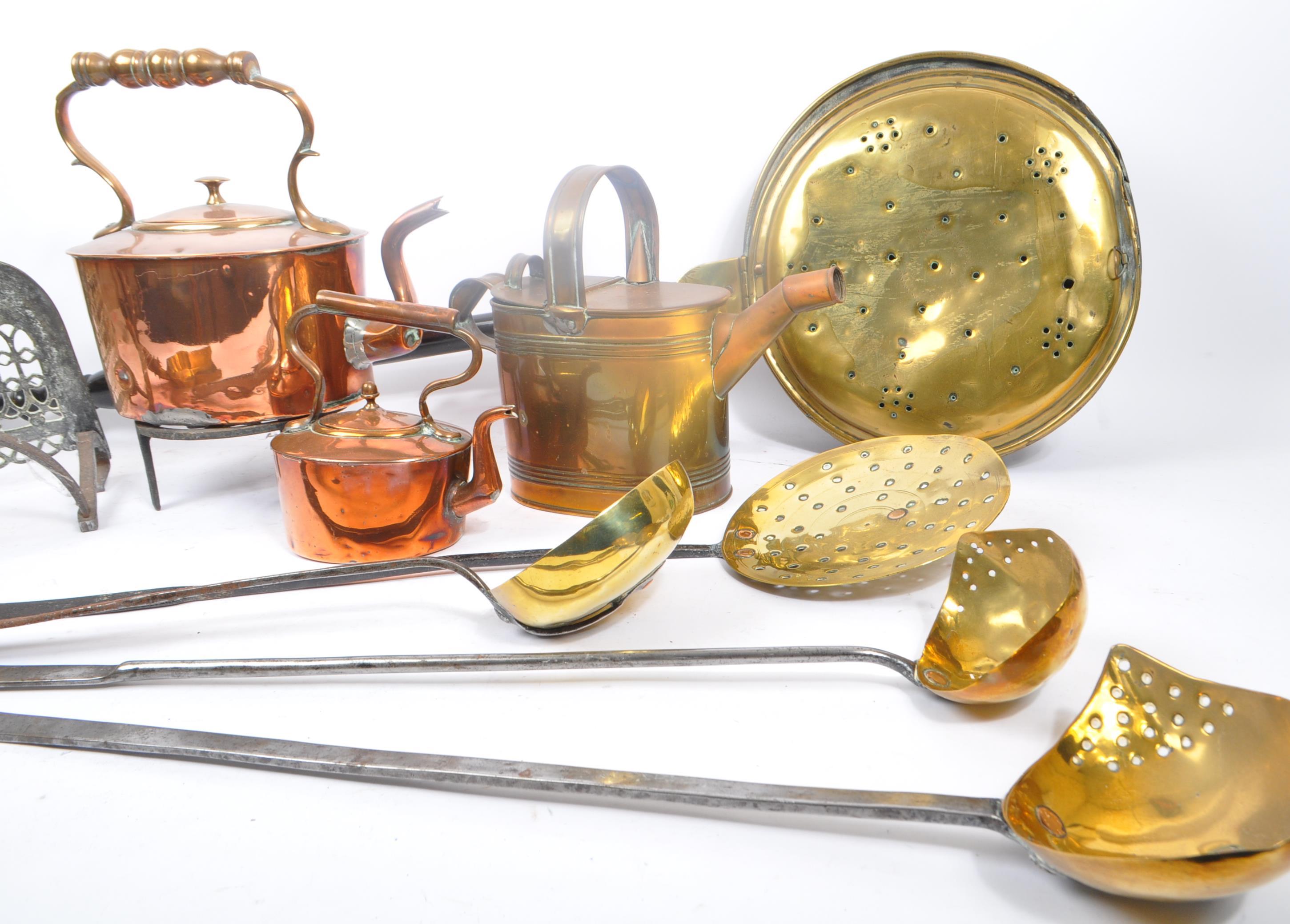 COLLECTION OF 19TH CENTURY BRASS COPPER IRON FIRESIDE WARE - Image 5 of 11