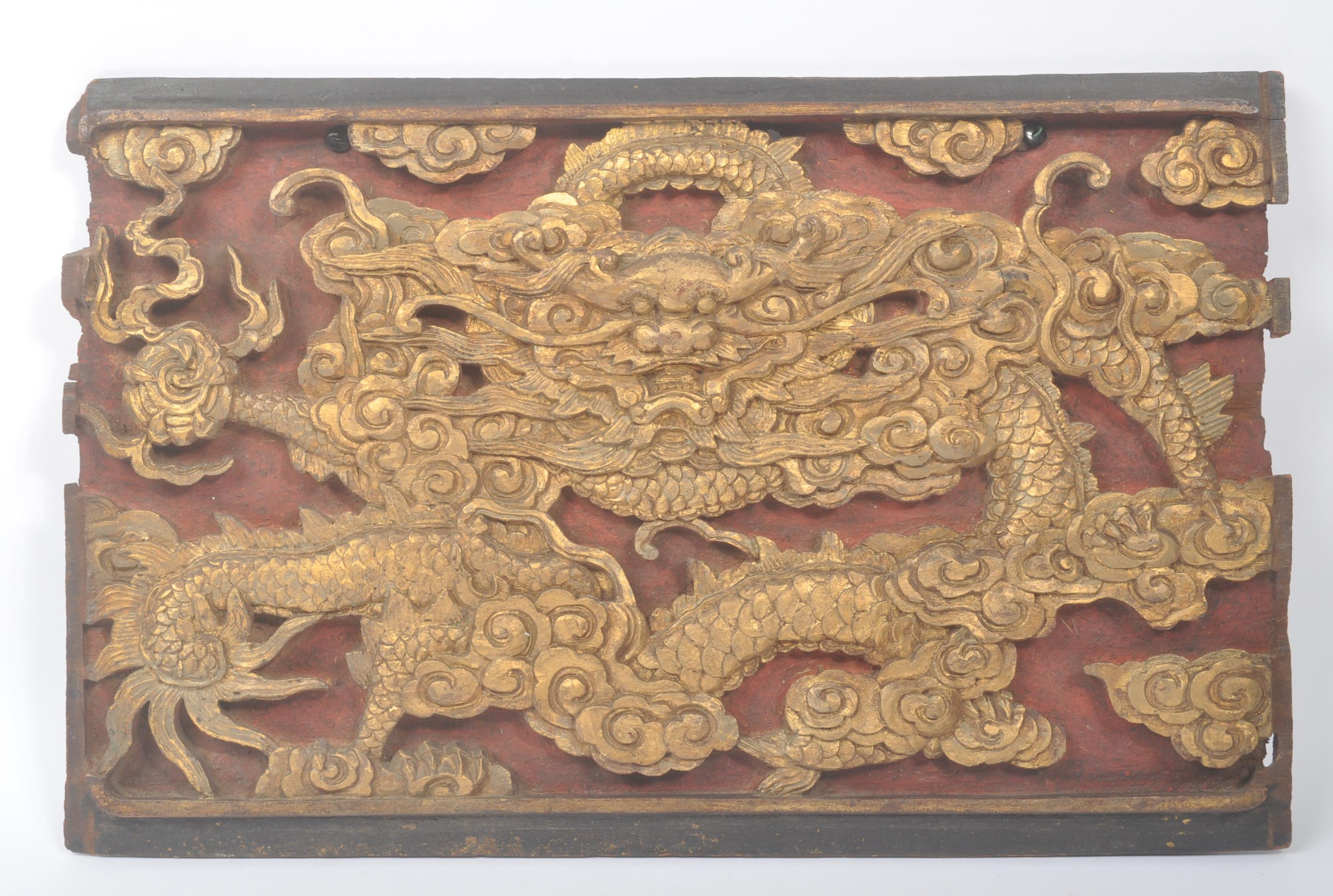 19TH CENTURY CHINESE GILT WOOD DRAGON PANEL