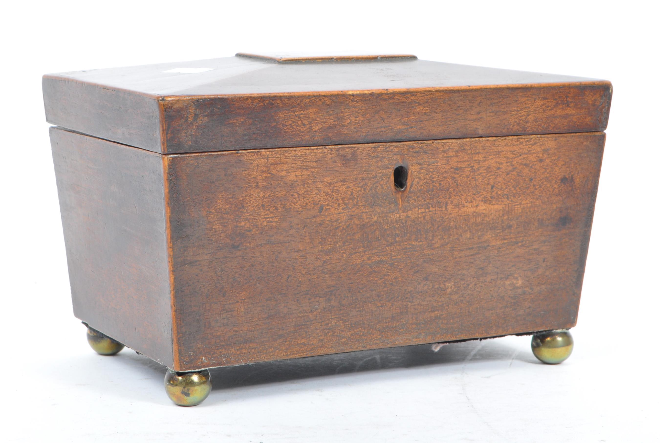 19TH CENTURY TEA CADDY WITH LATER OAK WOOD WRITING SLOPE - Image 5 of 9