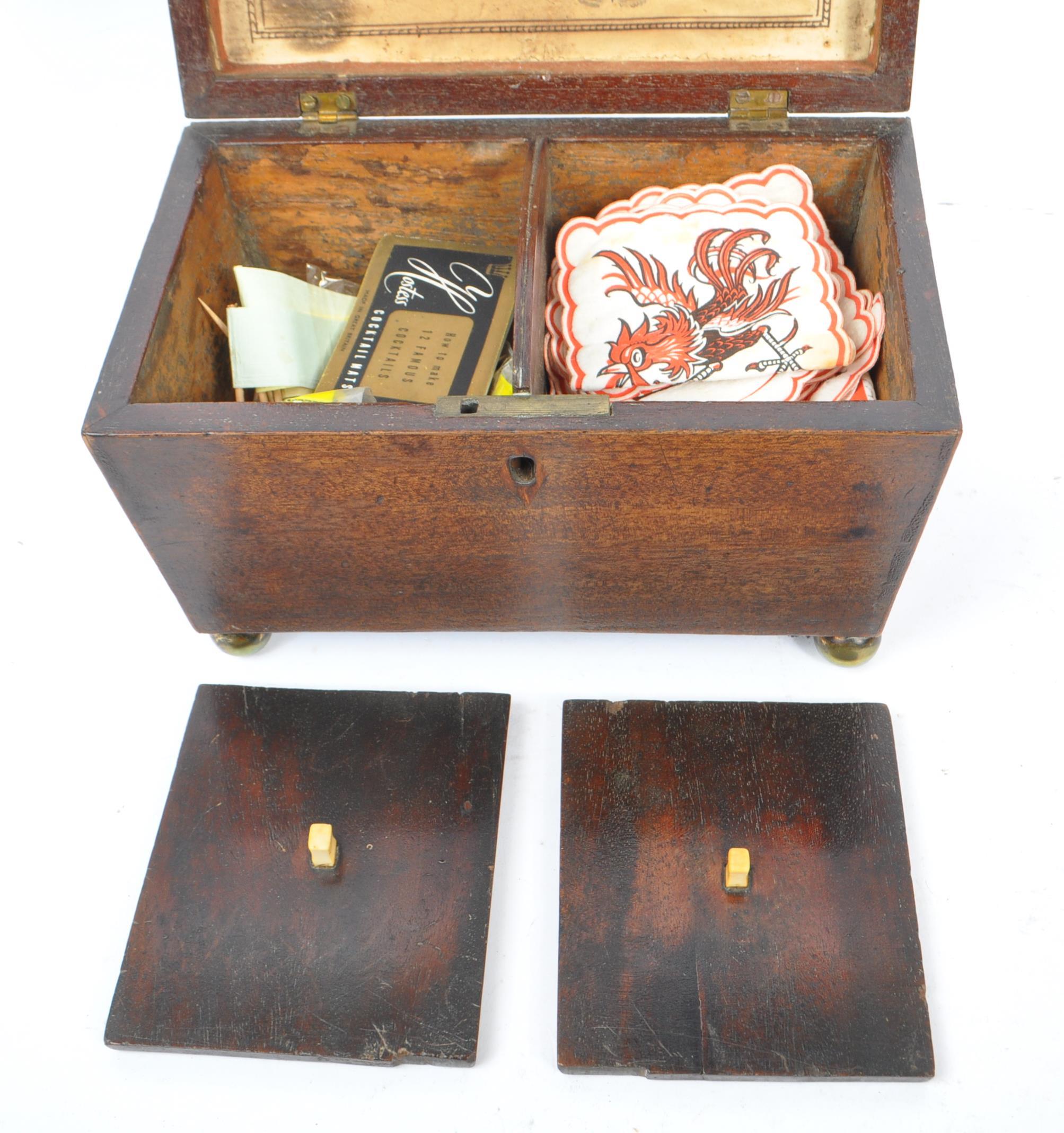 19TH CENTURY TEA CADDY WITH LATER OAK WOOD WRITING SLOPE - Image 4 of 9
