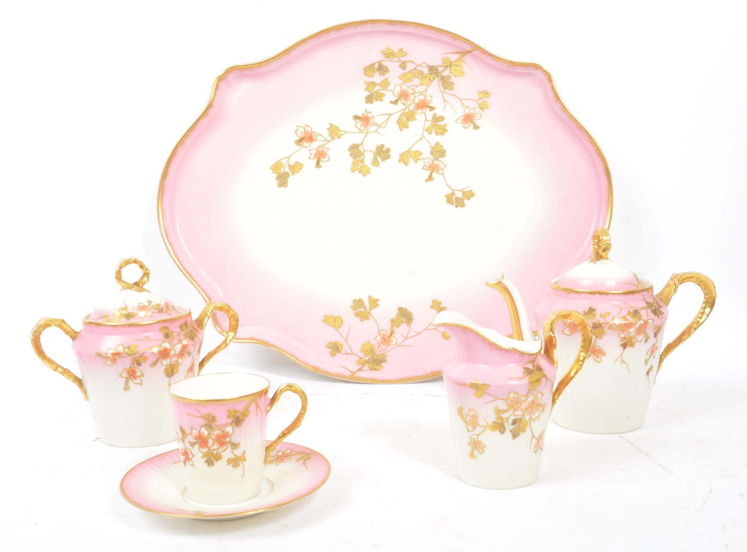 EDWARDIAN PINK GILT BACHELOR SERVICE WITH TRAY