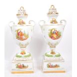 PAIR OF CHINA CONTINENTAL DRESDEN SPRAY STYLE URNS