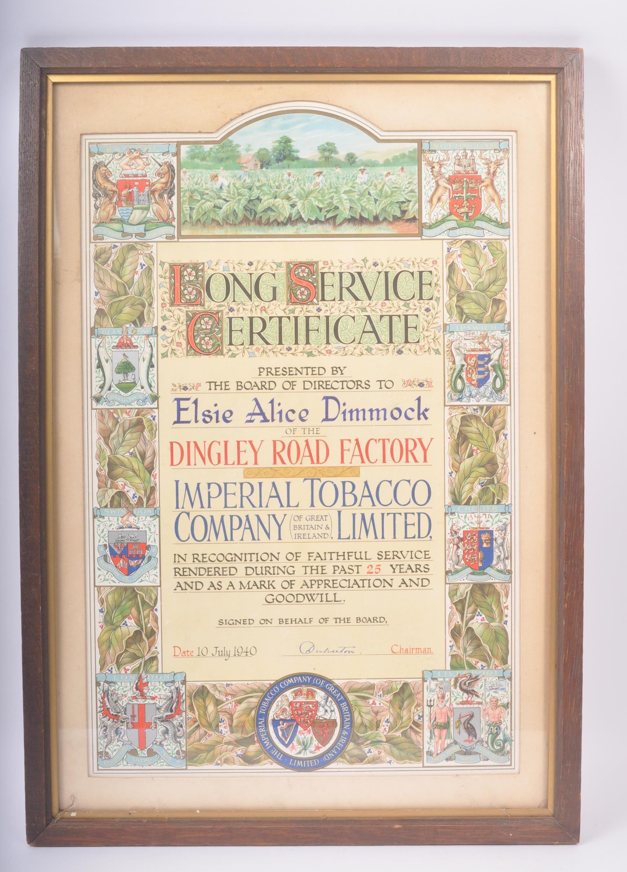 LONG SERVICE CERTIFICATE - IMPERIAL TOBACCO COMPANY