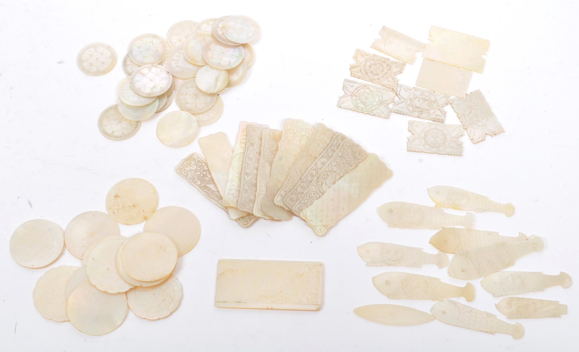 LARGE COLLECTION OF CHINESE MOTHER OF PEARL TOKENS