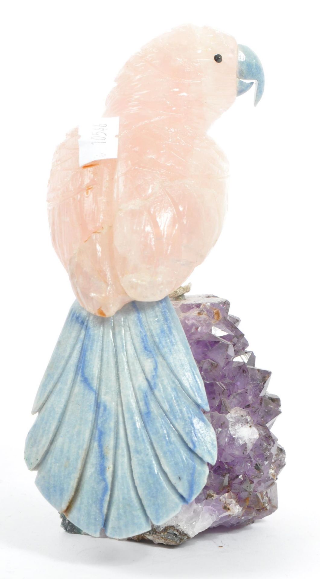 CARVED ROSE QUARTZ AND AVENTURINE PARROT SCULPTURE - Image 2 of 6