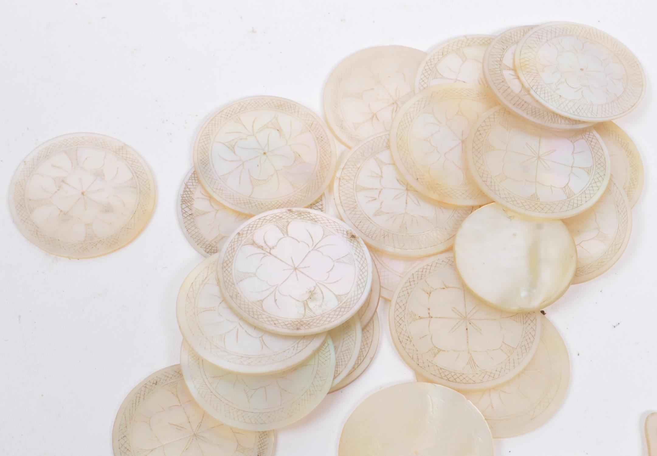 LARGE COLLECTION OF CHINESE MOTHER OF PEARL TOKENS - Image 7 of 10