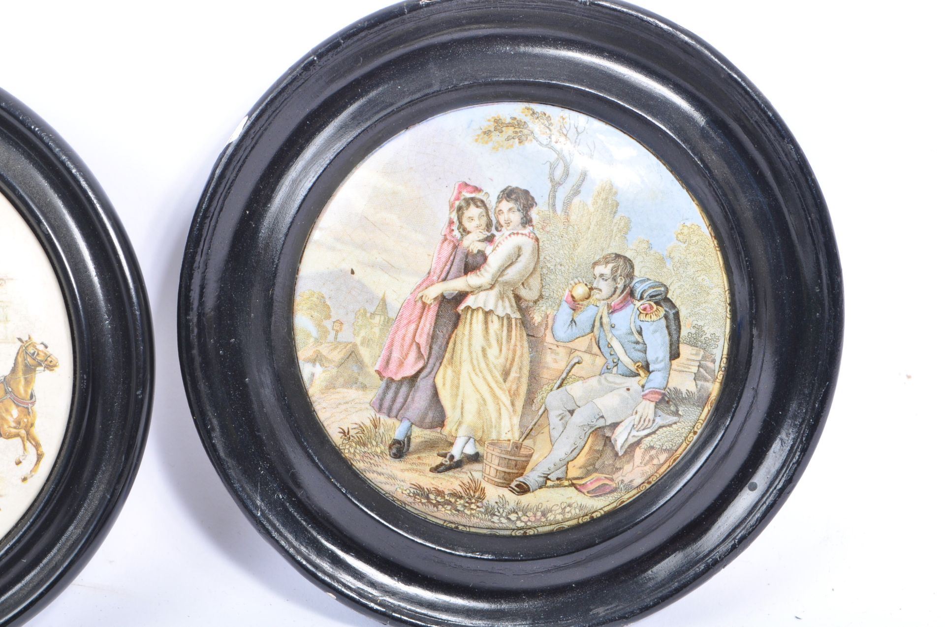 FOUR 19TH CENTURY VICTORIAN FRAMED PRATTWARE CERAMIC LIDS - Image 2 of 6