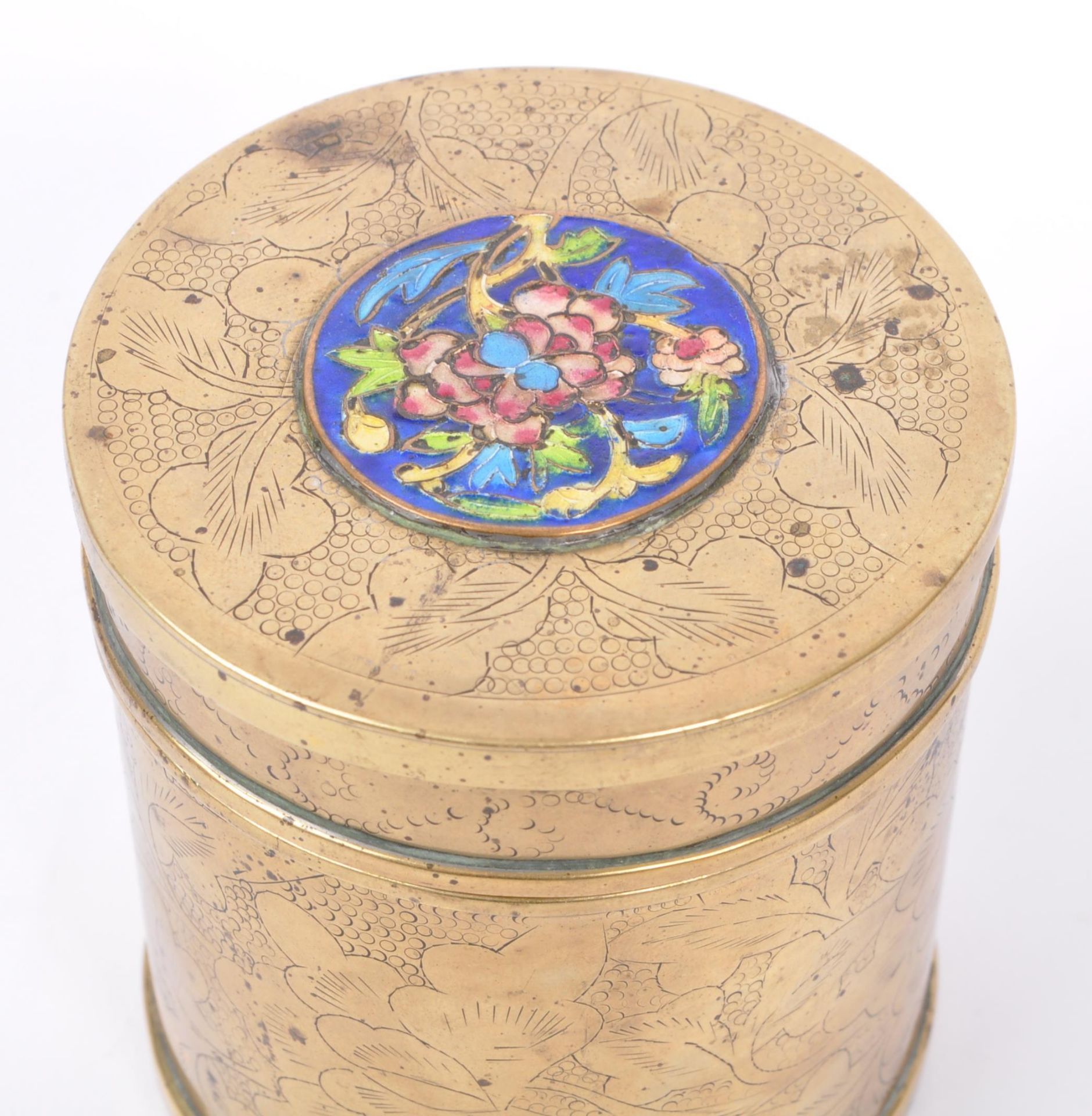 1920S CHINESE BRASS ENAMELLED TEA CADDY AND MATCHBOX - Image 3 of 7