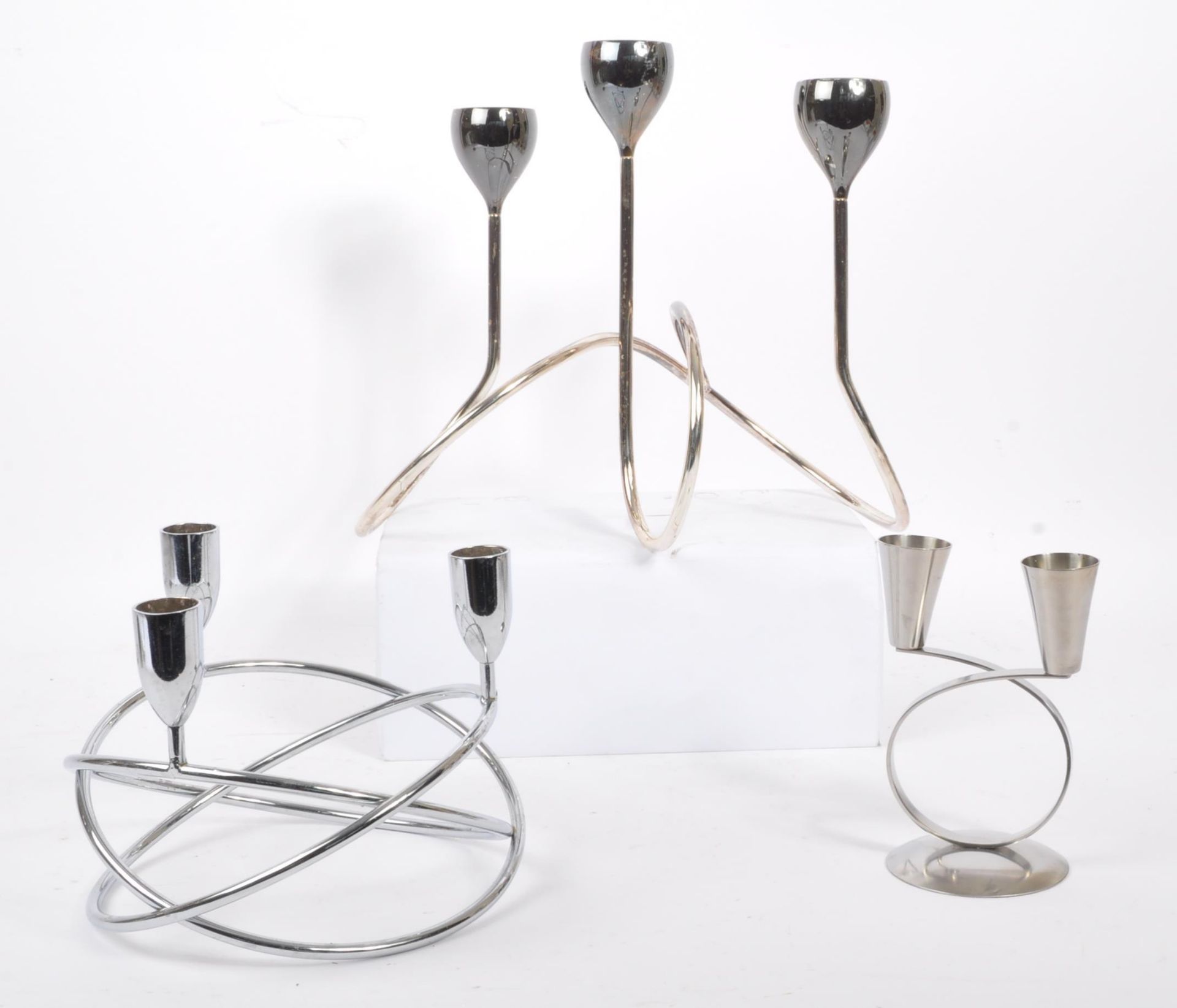 COLLECTION OF EIGHT 1980S STAINLESS STEEL CANDLE HOLDERS - Image 6 of 10