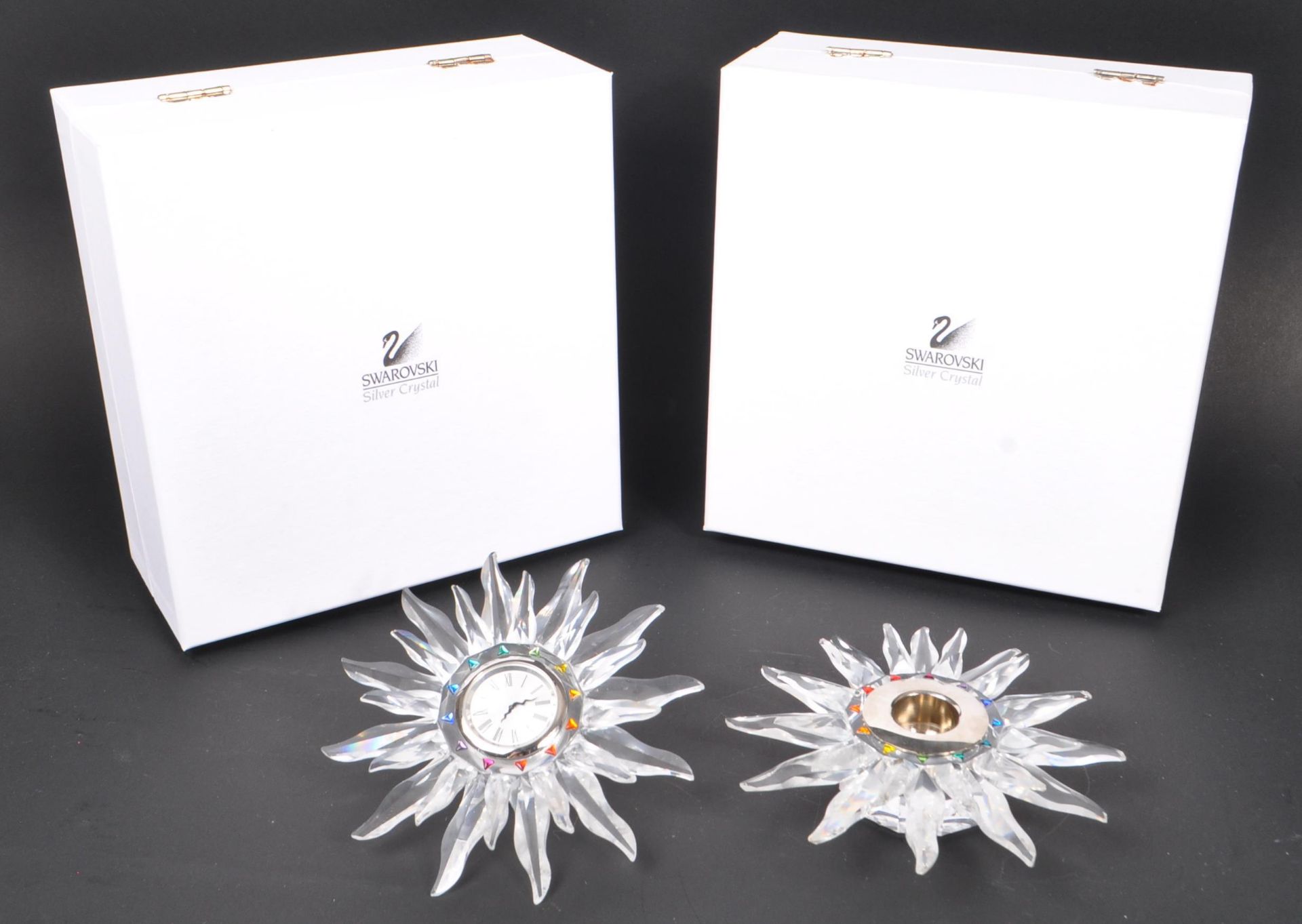 SWAROVSKI - TWO BOXED SOLARIS DECORATIVE TABLE PIECES