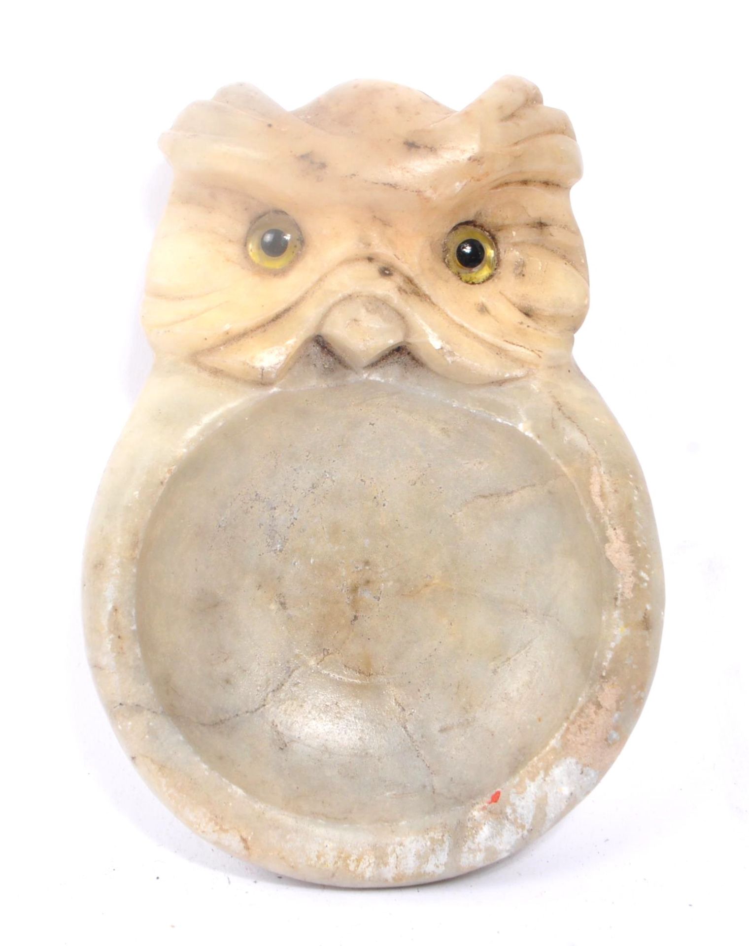 EARLY 20TH CENTURY CARVED STONE OWL SOAP DISH