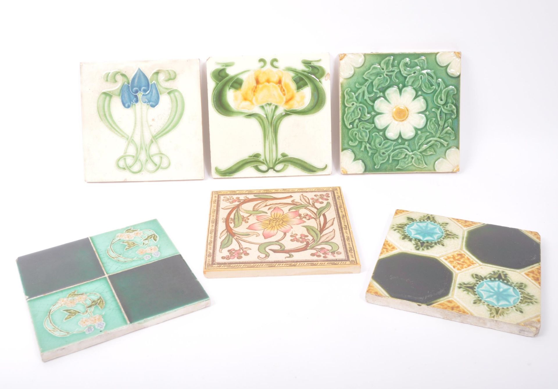 COLLECTION OF SIX CERAMIC ART NOUVEAU STYLE TILES