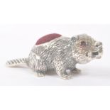 STERLING SILVER PINCUSHION IN THE FORM OF A BEAVER