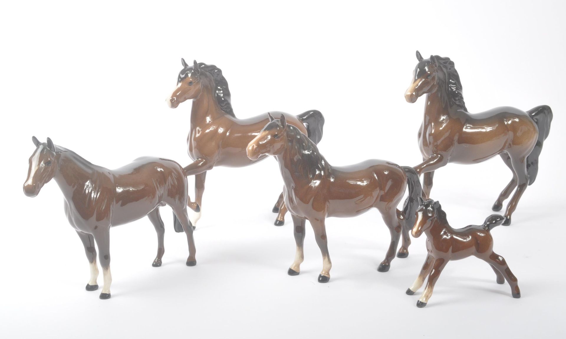 JOHN BESWICK - COLLECTION OF FIVE PORCELAIN HORSE FIGURES