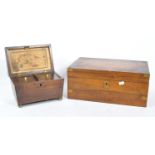 19TH CENTURY TEA CADDY WITH LATER OAK WOOD WRITING SLOPE
