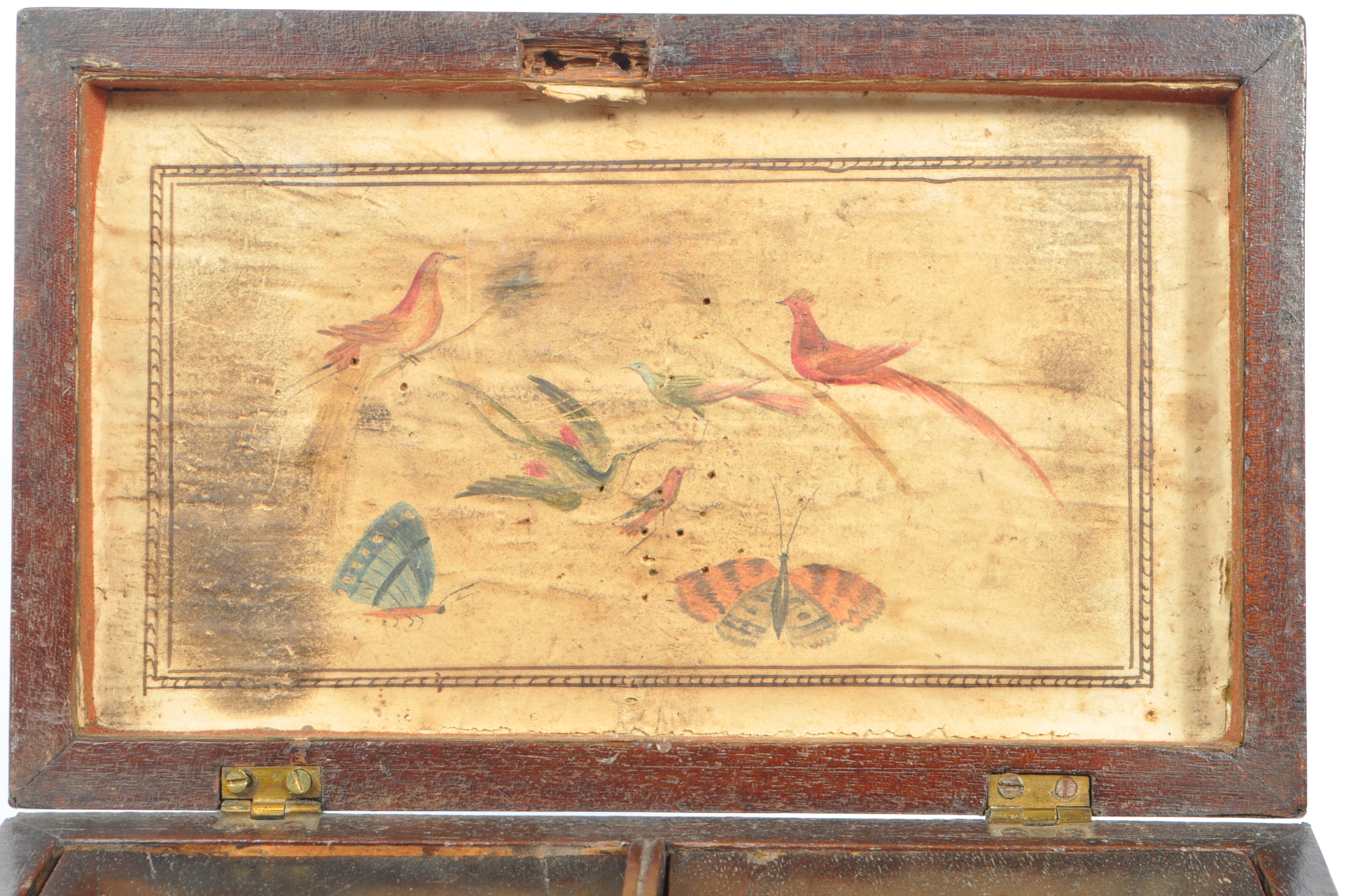 19TH CENTURY TEA CADDY WITH LATER OAK WOOD WRITING SLOPE - Image 3 of 9