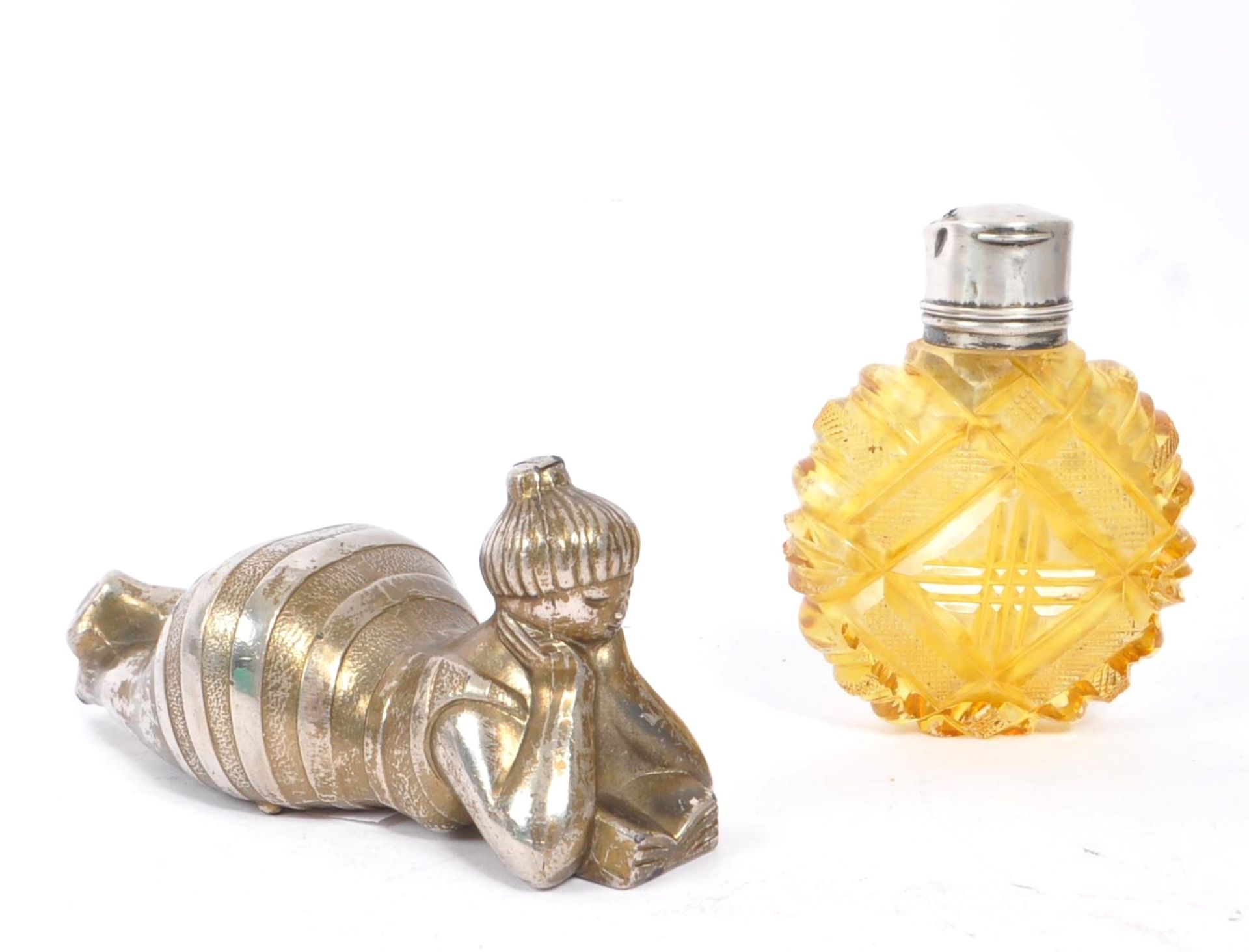 NOVELTY BATHER BOTTLE OPENER & CUT GLASS SCENT BOTTLE