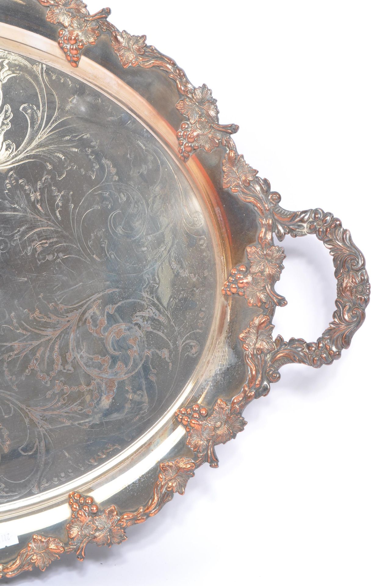 EARLY 20TH CENTURY WHITE METAL ENGRAVED SERVING TRAY - Image 2 of 6
