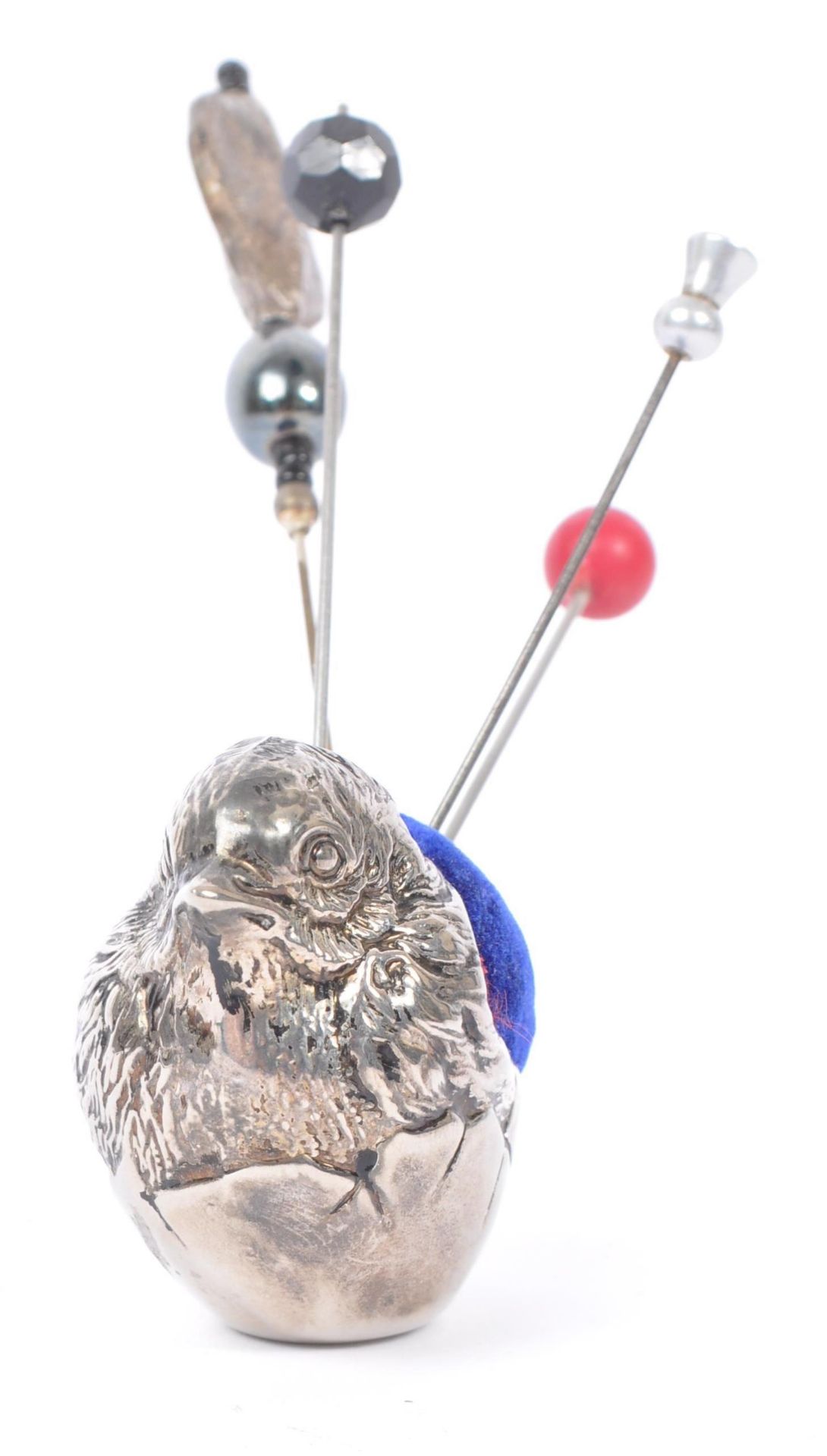 SILVER PLATED CHICK PIN CUSHION WITH HAT PINS - Image 2 of 5