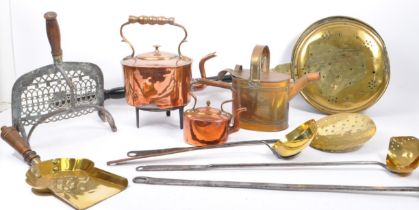 COLLECTION OF 19TH CENTURY BRASS COPPER IRON FIRESIDE WARE