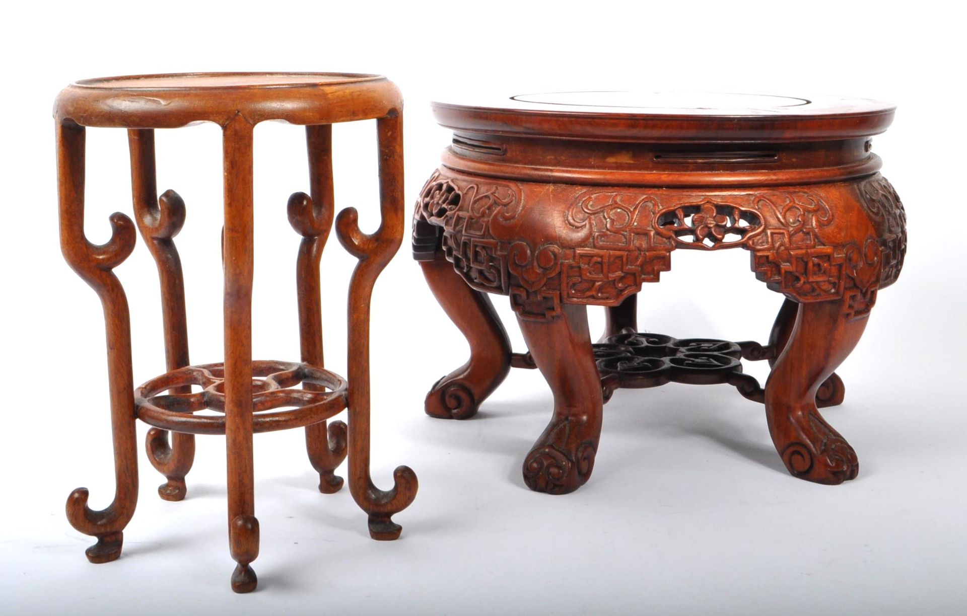 TWO 20TH CENTURY CHINESE CARVED SOCCLE STANDS
