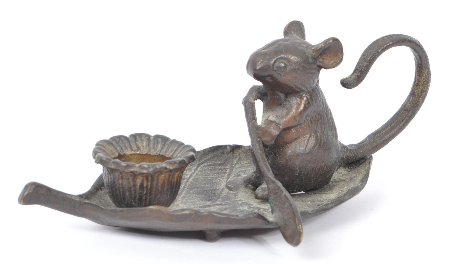 BRONZE MOUSE CANDLESTICK HOLDER / CHAMBER STICK