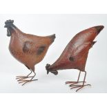 TWO 20TH CENTURY DECORATIVE METAL GARDEN CHICKENS