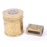 1920S CHINESE BRASS ENAMELLED TEA CADDY AND MATCHBOX