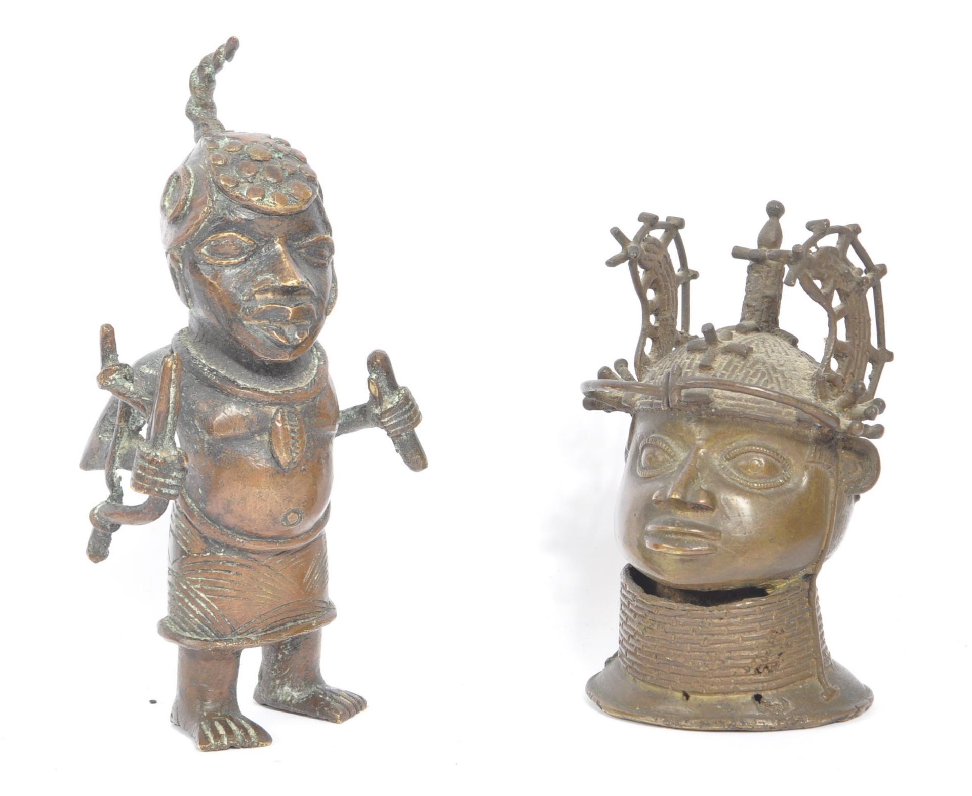 TWO VINTAGE 20TH CENTURY NORTH AFRICAN BRONZE BENIN FIGURES