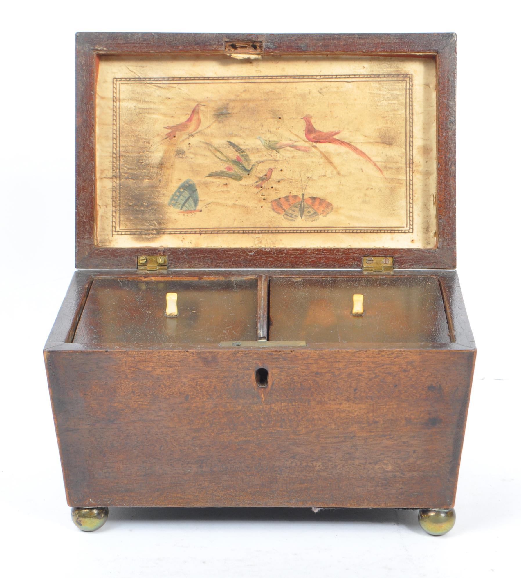 19TH CENTURY TEA CADDY WITH LATER OAK WOOD WRITING SLOPE - Image 2 of 9